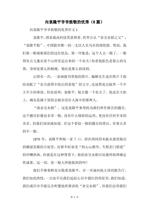 向袁隆平爷爷致敬的优秀(6篇)