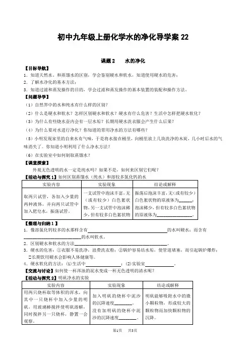 初中九年级上册化学水的净化导学案 (6)