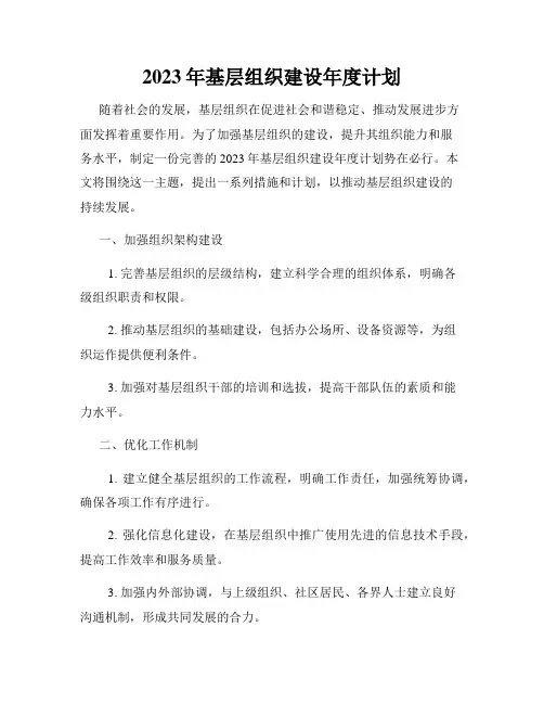 2023年基层组织建设年度计划
