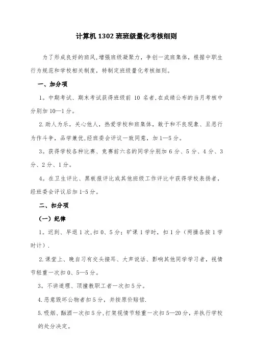 中职学校班级量化考核细则