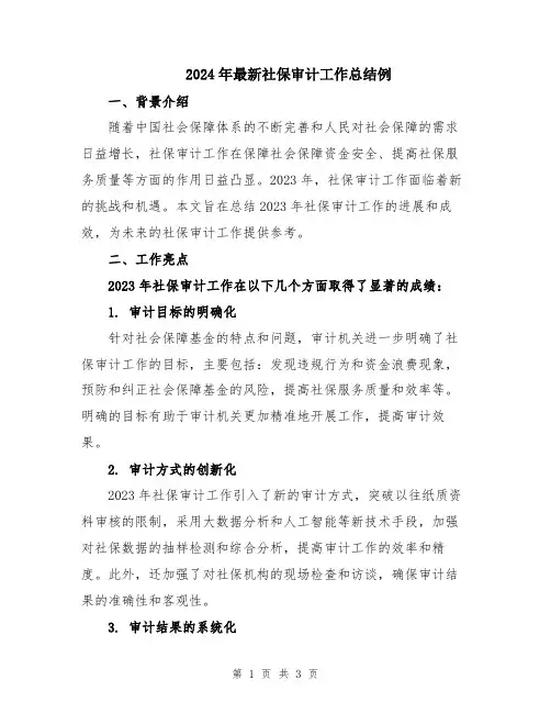 2024年最新社保审计工作总结例