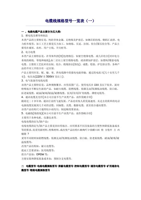 电缆线规格型号一览表[1]