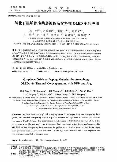 氧化石墨烯作为共蒸镀掺杂材料在OLED中的应用