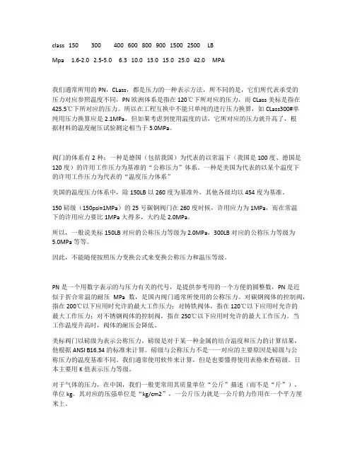 阀门的磅级和公称压力