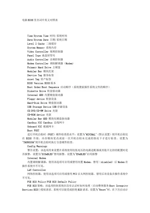 电脑BIOS里名词中英文对照表 