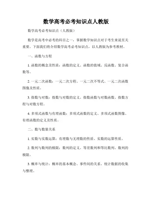 数学高考必考知识点人教版