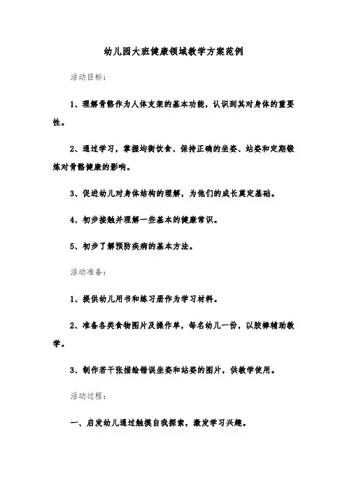 幼儿园大班健康领域教学方案范例(五篇)