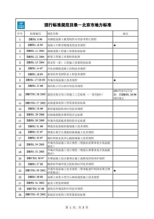 施工技术类标准规范有效版本清单-北京市地方标准
