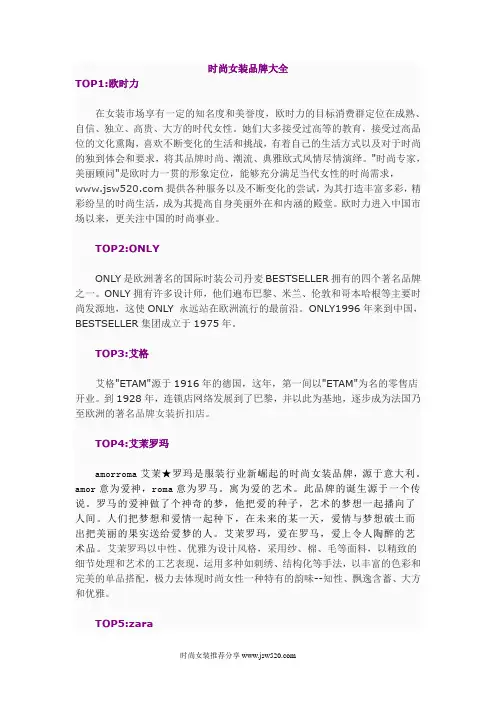 时尚女装品牌大全