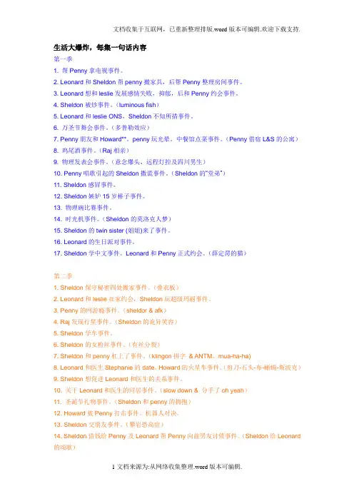 生活大爆炸每集一句话内容