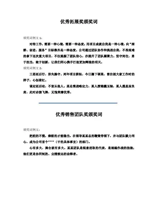 优秀拓展奖、优秀销售团队奖颁奖词