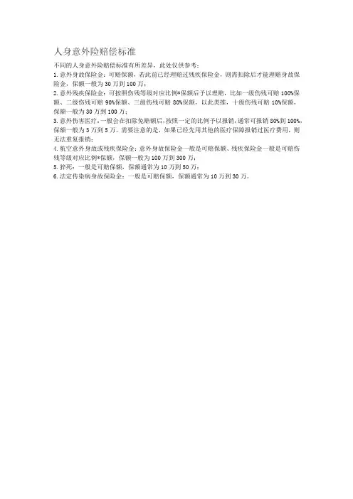 人保意外险赔偿标准