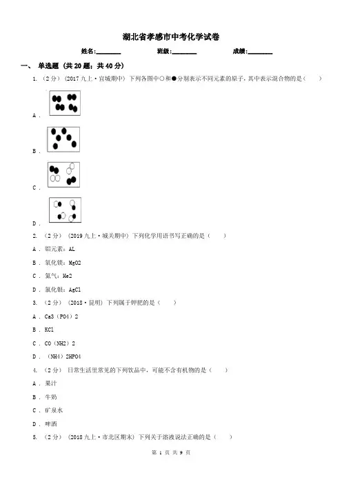 湖北省孝感市中考化学试卷 