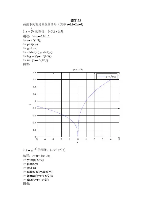 数学实验(MATLAB版韩明版)2.1-2.4部分答案