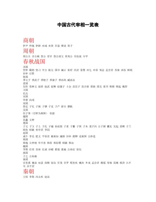 中国古代宰相一览表