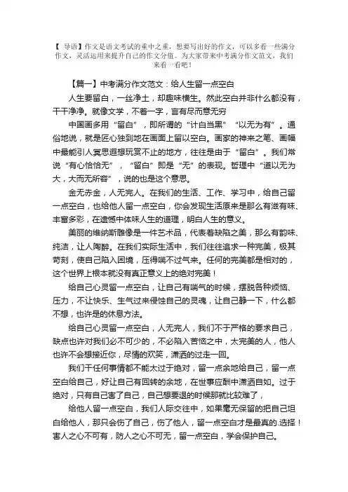 中考满分作文范文：给人生留一点空白