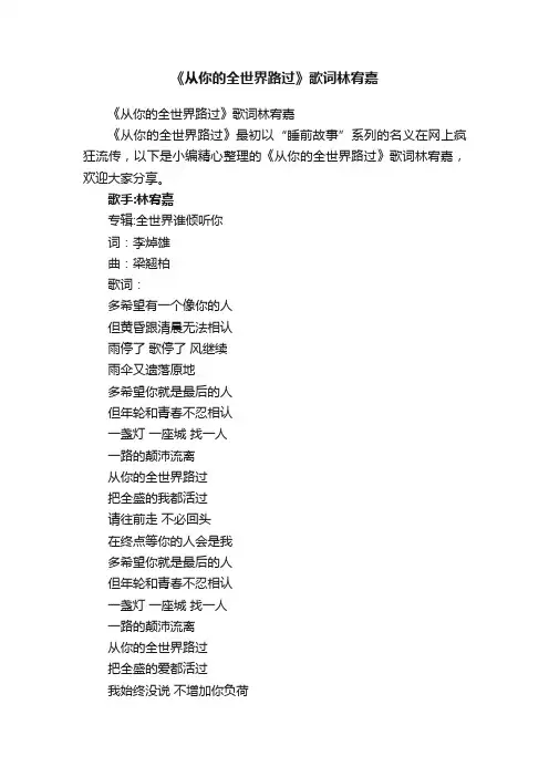 《从你的全世界路过》歌词林宥嘉