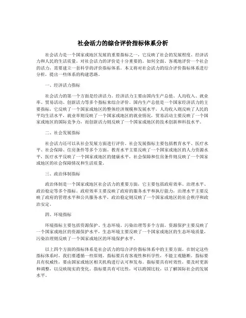 社会活力的综合评价指标体系分析