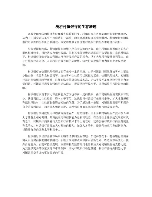 浅析村镇银行的生存难题