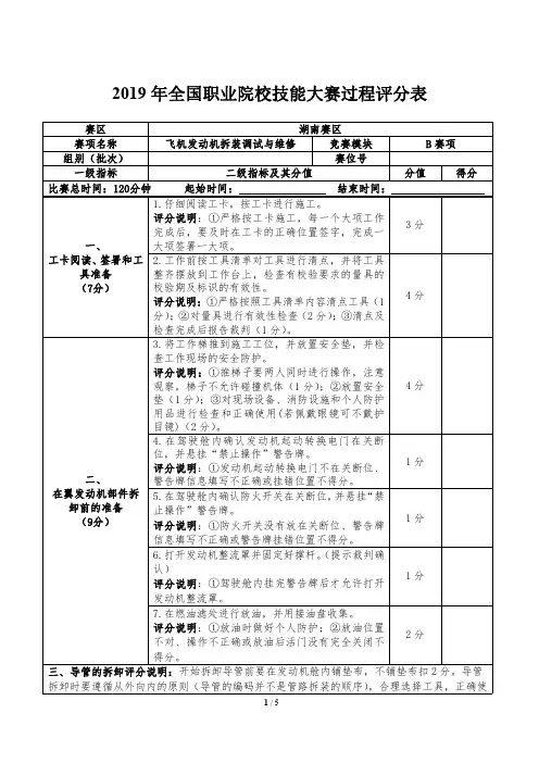 2019全国技能大赛高职组发动机拆装调试与维修项目比赛真题2019年赛项B评分单