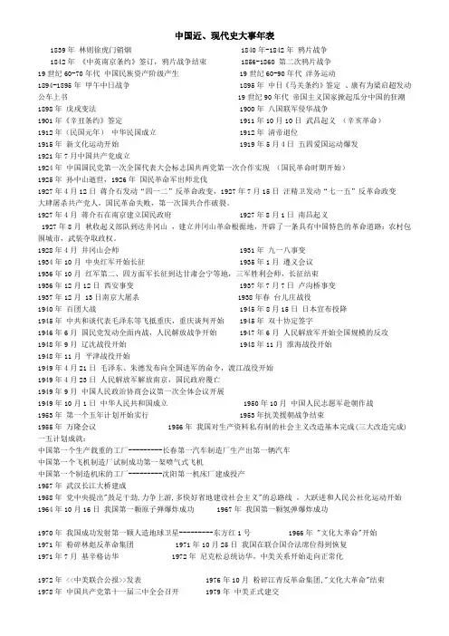 中考历史考点大事记年表全纪录