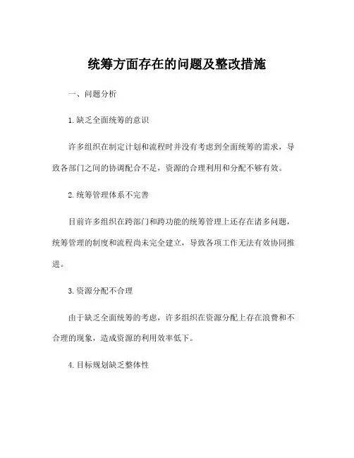 统筹方面存在的问题及整改措施