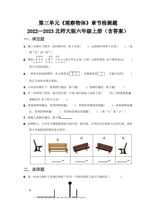 第三单元《观察物体》章节检测题   2022—2023北师大版六年级上册(含答案)