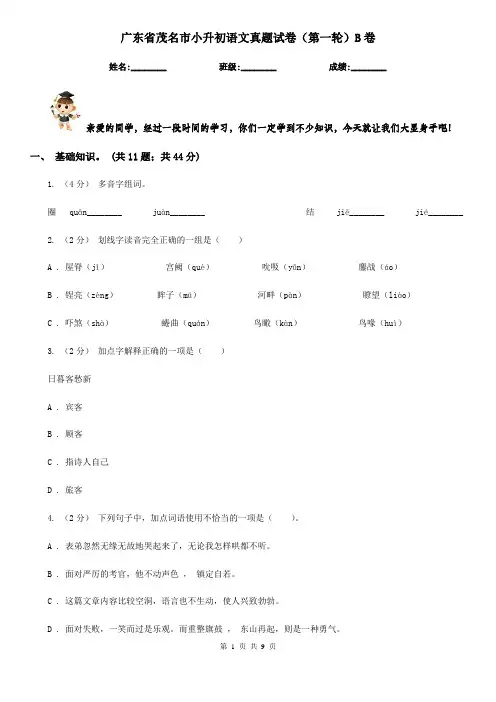广东省茂名市小升初语文真题试卷(第一轮)B卷