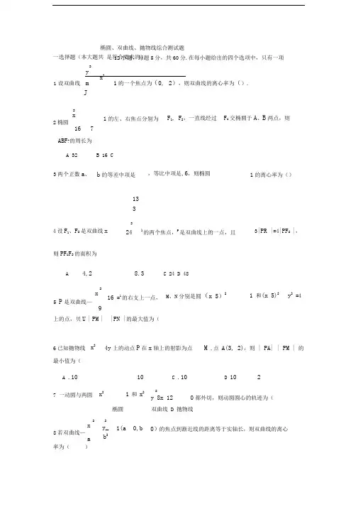 椭圆、双曲线、抛物线综合测试题