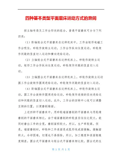 四种基本类型平面磨床运动方式的异同