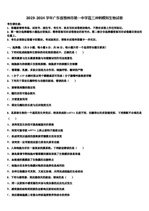 2023-2024学年广东省惠州市第一中学高三冲刺模拟生物试卷含解析