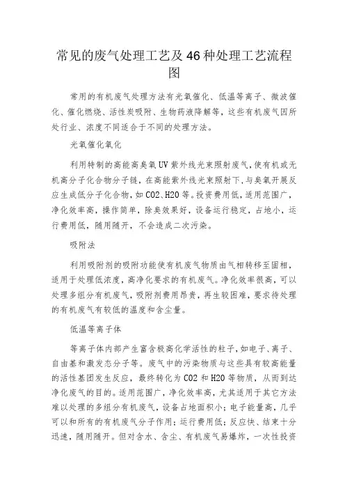 常见的废气处理工艺及46种处理工艺流程图