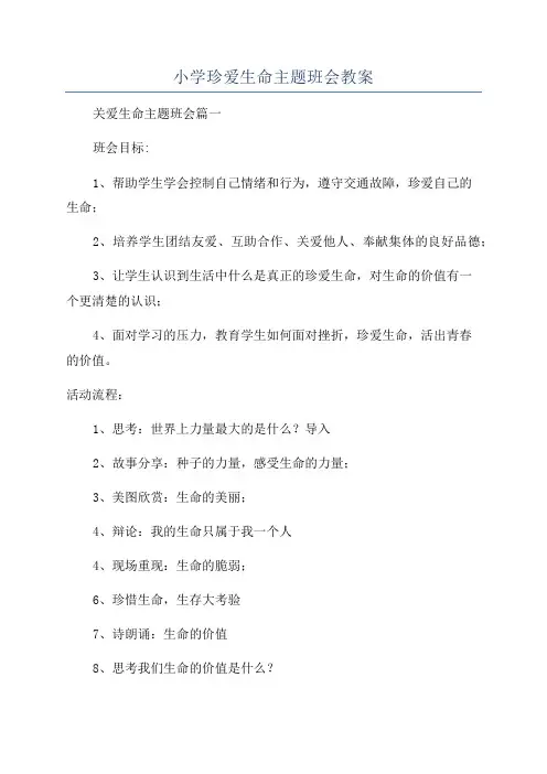 小学珍爱生命主题班会教案