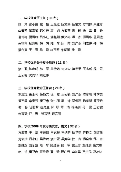 学校优秀班主任(38名)
