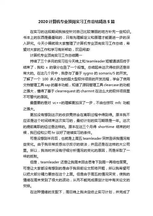 2020计算机专业顶岗实习工作总结精选5篇