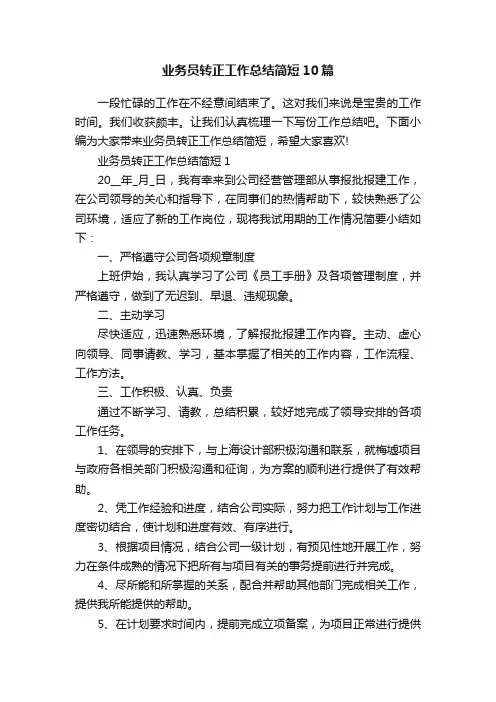 业务员转正工作总结简短10篇