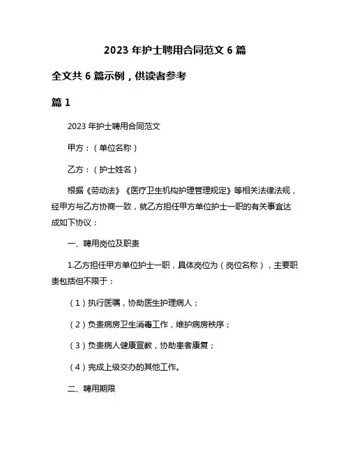 2023年护士聘用合同范文6篇