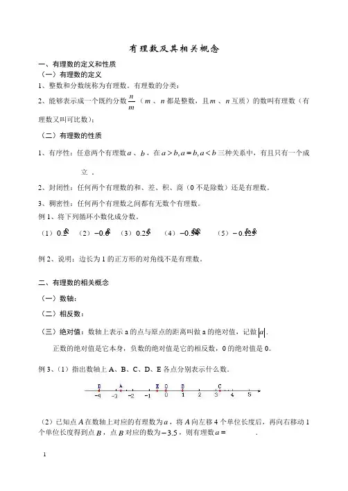 1-1有理数及相关概念、测试