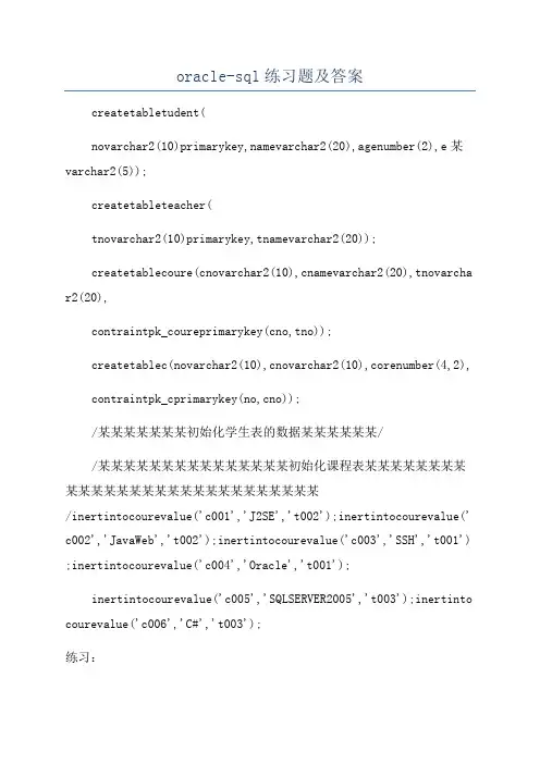 oracle-sql练习题及答案