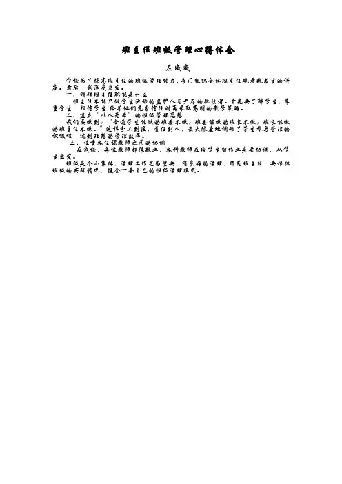 班主任班级管理心得体会---左威威