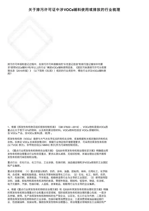 关于排污许可证中涉VOCs辅料使用或排放的行业梳理