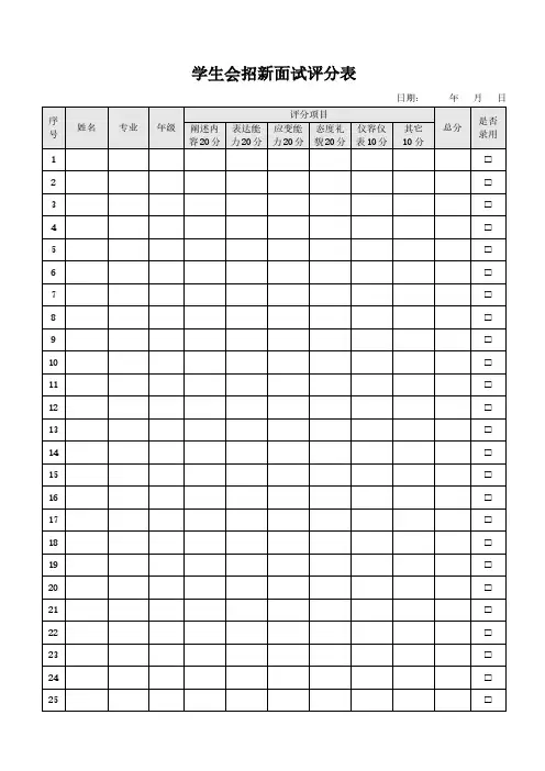 学生会招新面试评分表(标准版)