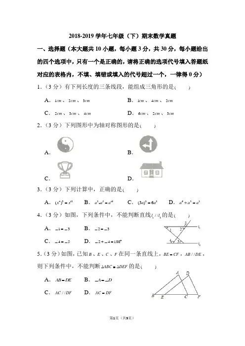 2018-2019学年七年级(下)期末数学真题