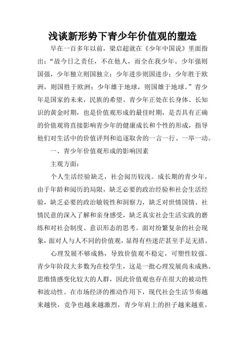 浅谈新形势下青少年价值观的塑造