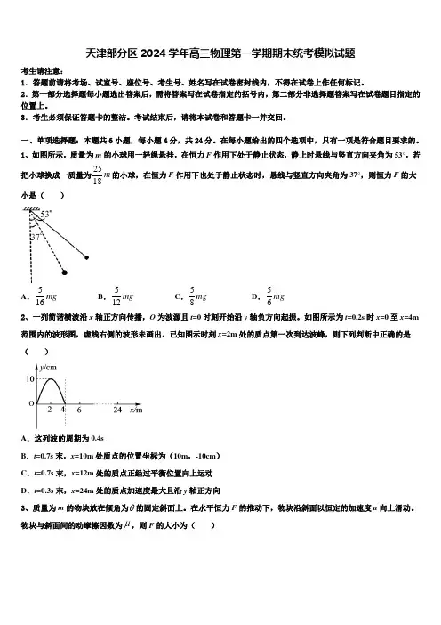 天津部分区2024学年高三物理第一学期期末统考模拟试题含解析