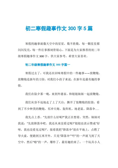 初二寒假趣事作文300字5篇