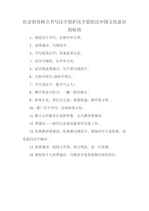 社会倡导树立书写汉字保护汉字思阳汉中国文化意识的标语