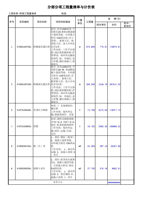 桥梁工程量清单