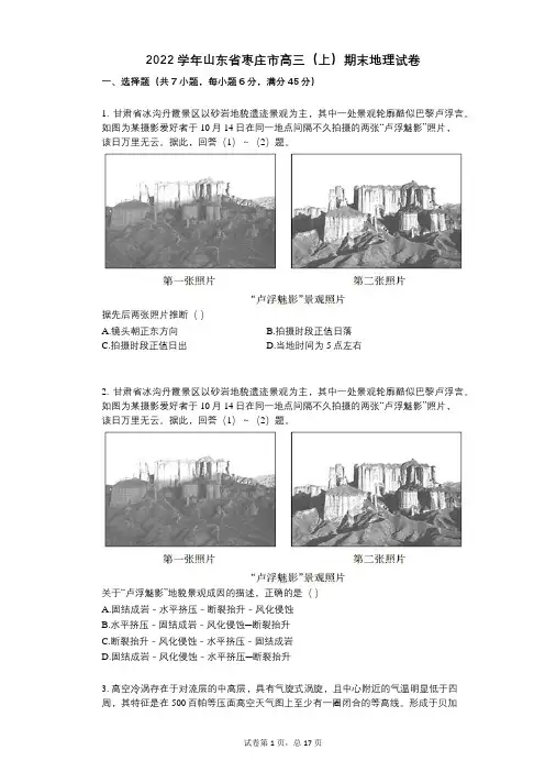 2022年-有答案-山东省枣庄市高三(上)期末地理试卷