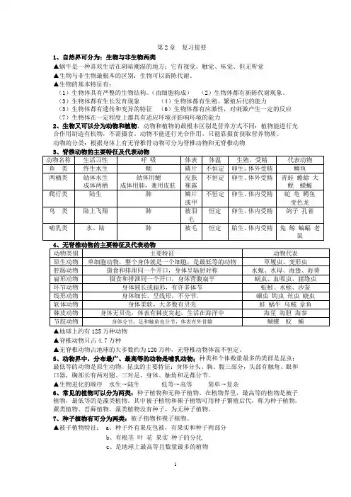 初一上册科学第二章知识复习提要